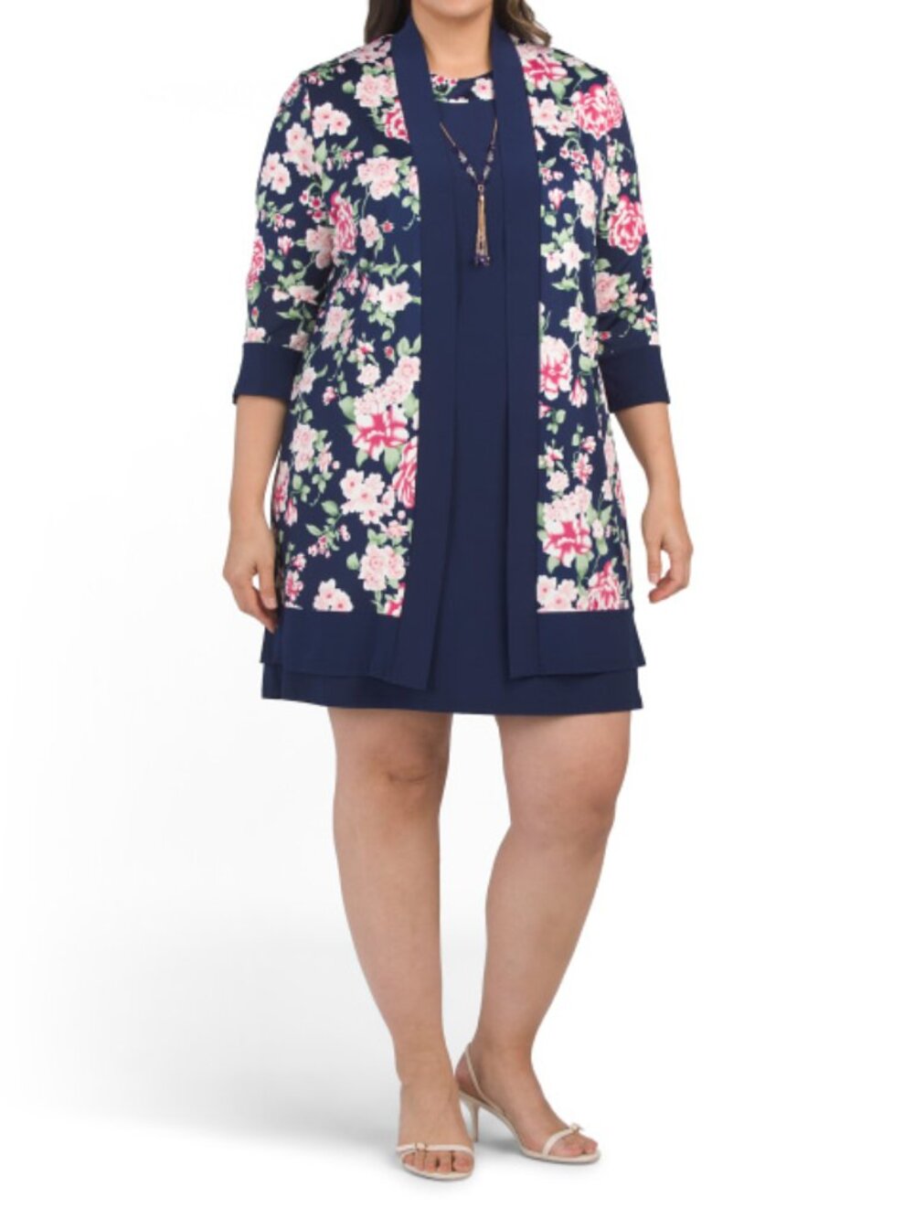 MARINA 3pc Floral Dress With Matching Jacket And Necklace